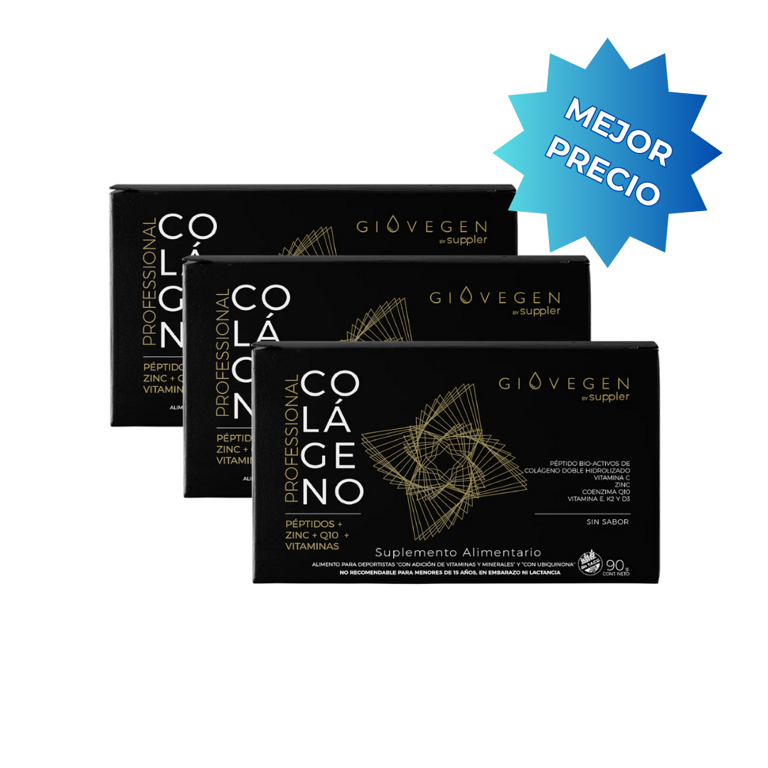 Colágeno Giovegen Péptidos Piel, Cabello y Uñas – Pack 3 cajas (90 días de consumo)