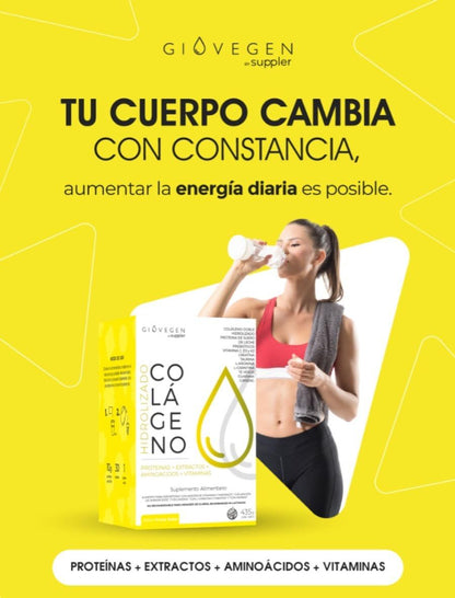 Colágeno Giovegen Proteínas + Extractos + Aminoácidos + Vitaminas - Body Recomposition - 1 caja (30 días de consumo)