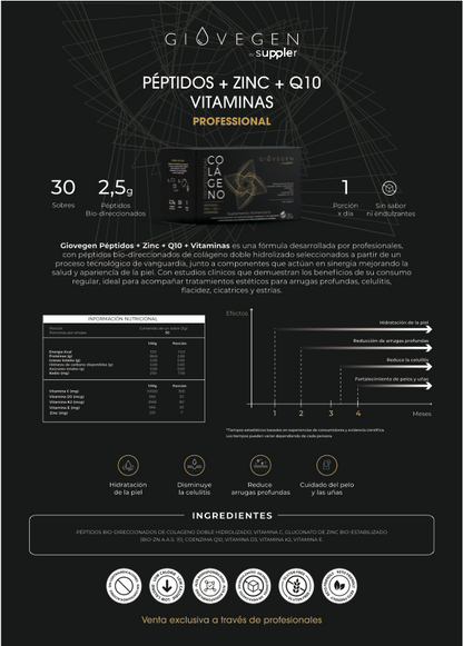 Colágeno Giovegen Péptidos + Zinc + Q10 + Vitaminas Professional