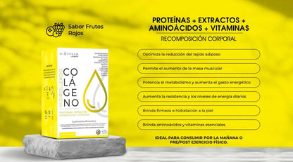 Colágeno Giovegen Proteínas + Extractos + Aminoácidos + Vitaminas - Body Recomposition - 1 caja (30 días de consumo)