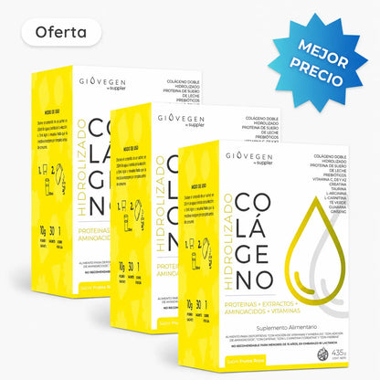 Colágeno Giovegen Proteínas + Extractos + Aminoácidos + Vitaminas - Body Recomposition - Pack x3 (90 días de consumo)
